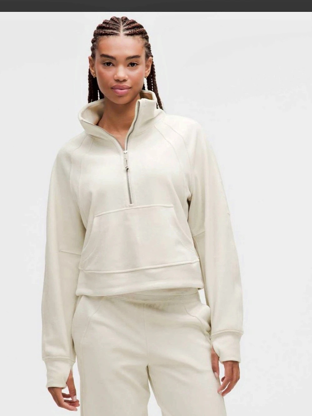 Lululemon Scuba Oversized Funnel-Neck Half Zip Velvet in Bone - XS/S